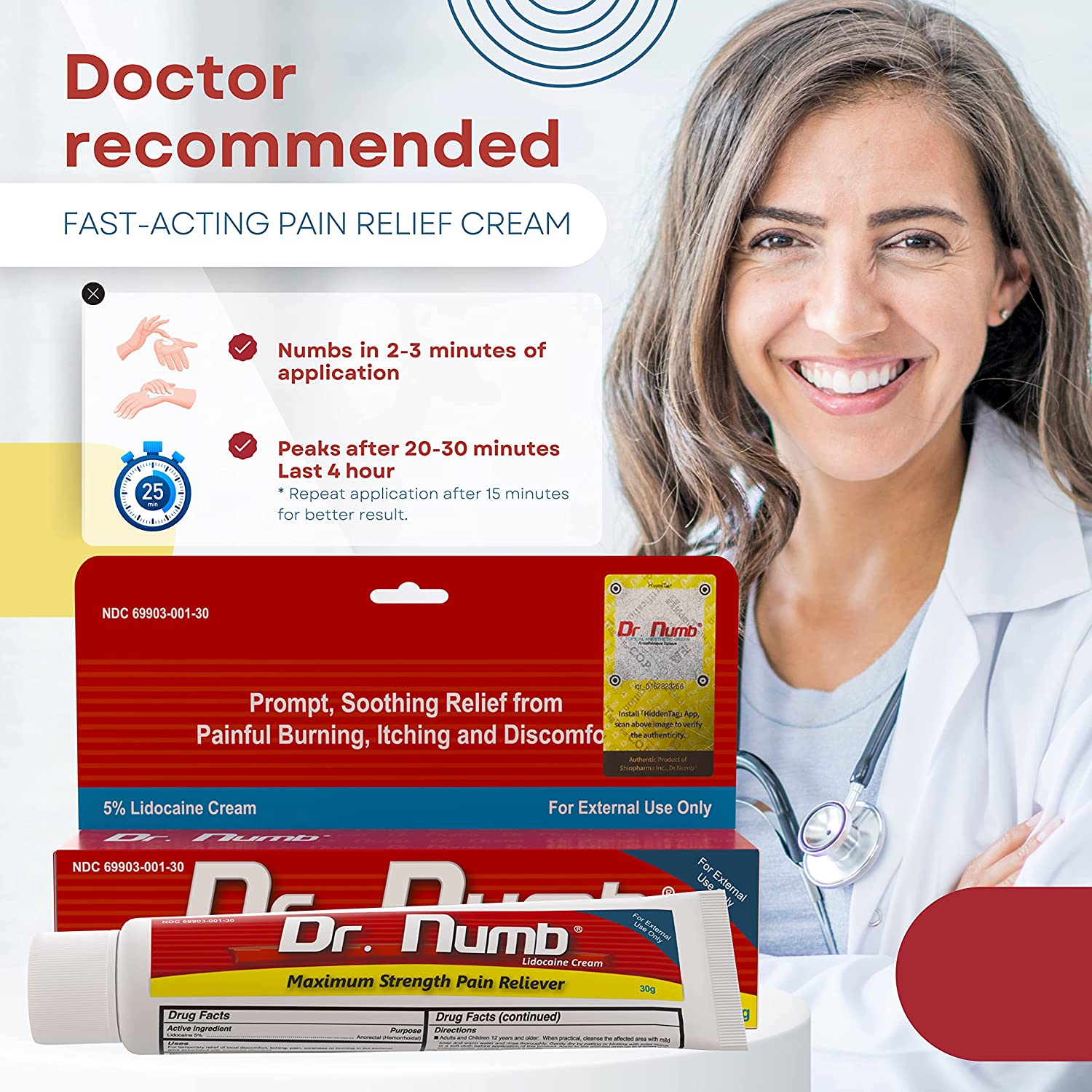 Lidocaine Cream (30g) - Dr. Numb® Pain Relief